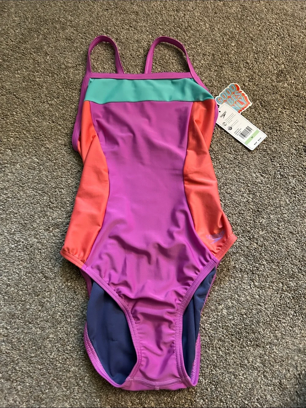 Speedo Women’s One-Piece Swimsuit — Purple, Coral & Aqua Colorblock size 34